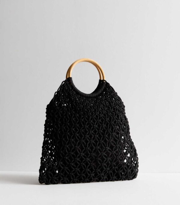 Black Crochet Circle Handle Bag - Image 2