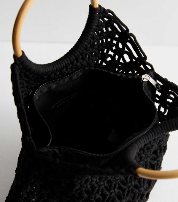 Black Crochet Circle Handle Bag - Image 3