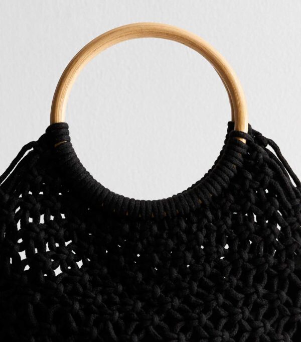 Black Crochet Circle Handle Bag - Image 4