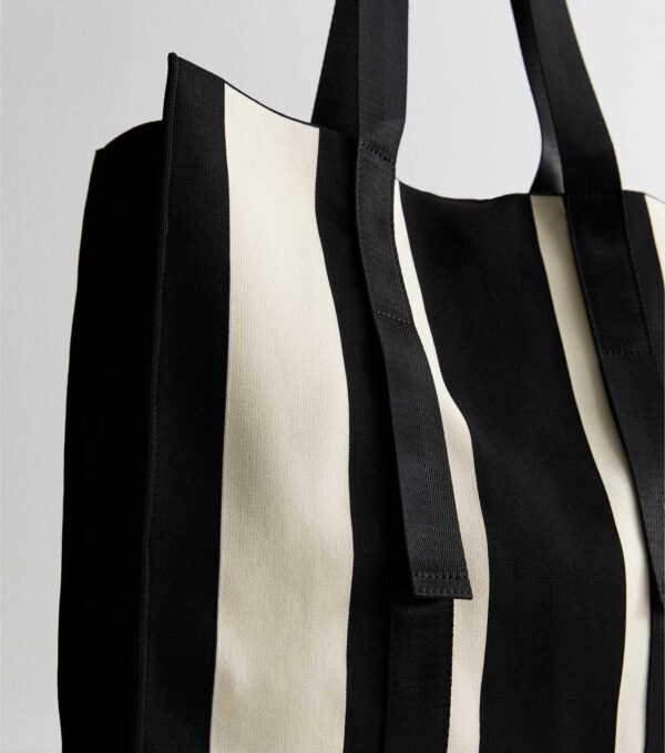 Black Knit Stripe Tote Bag - Image 3