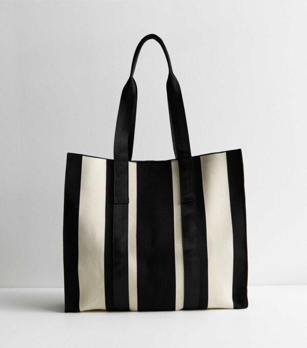Black Knit Stripe Tote Bag