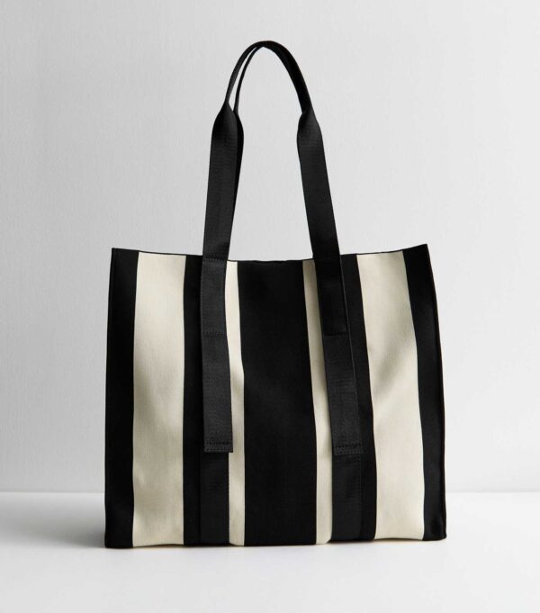 Black Knit Stripe Tote Bag - Image 2