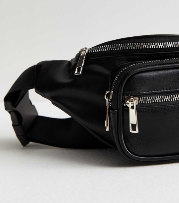 Black Leather-Look Utility Bumbag - Image 3