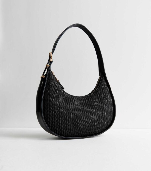 Black Raffia Shoulder Bag - Image 4