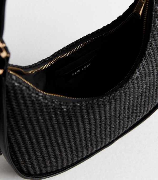 Black Raffia Shoulder Bag - Image 3