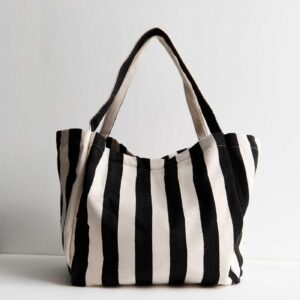 Black Stripe Slouch Tote Bag