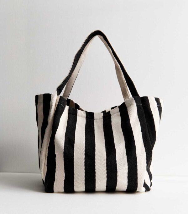 Black Stripe Slouch Tote Bag