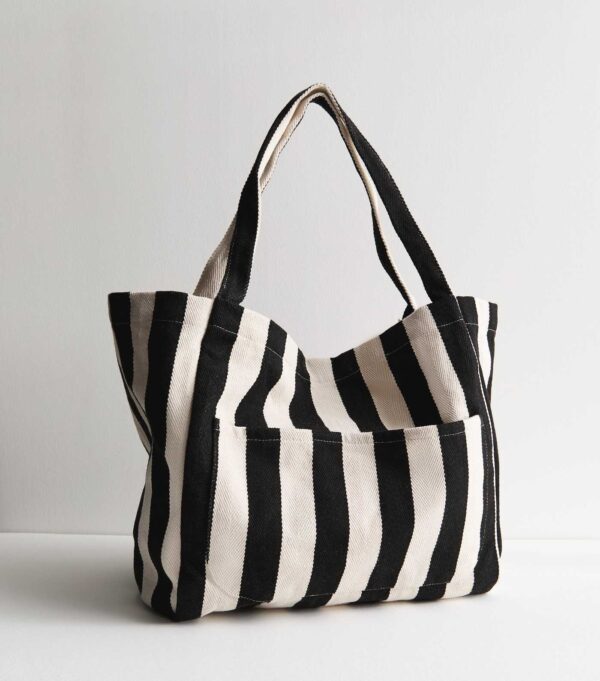 Black Stripe Slouch Tote Bag - Image 2