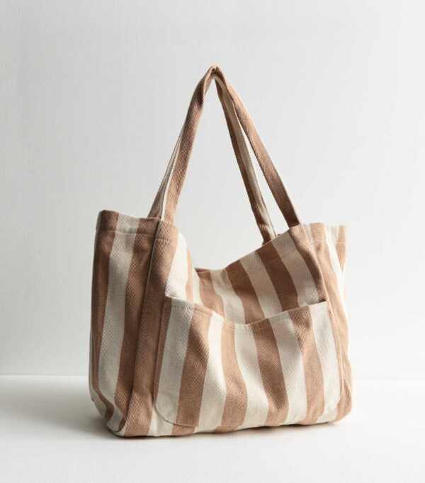 Brown Stripe Slouch Tote Bag - Image 3