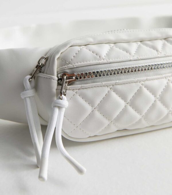 White Leather-Look Quilted Bumbag - Image 3