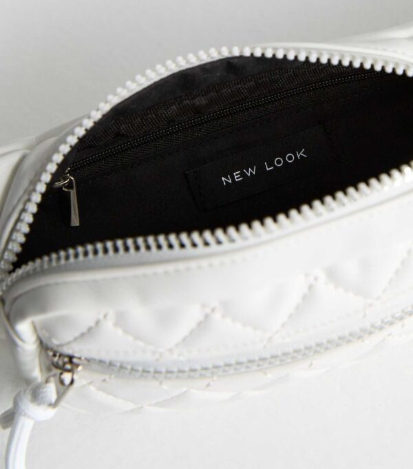 White Leather-Look Quilted Bumbag - Image 4